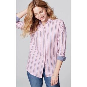 J Jill Size Medium Easy Everyday Button Down Top Blue Striped Blush Pink Top